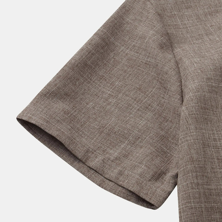 Lightweight Cotton Linen Short Sleeve Shirt Mandarin Collar-MODAUTLET