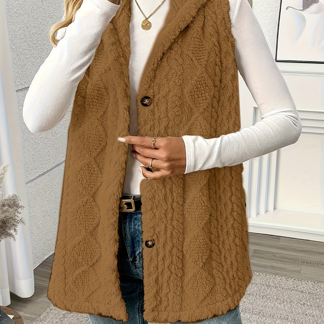 Gilet douillet sans manches à capuche pour femme