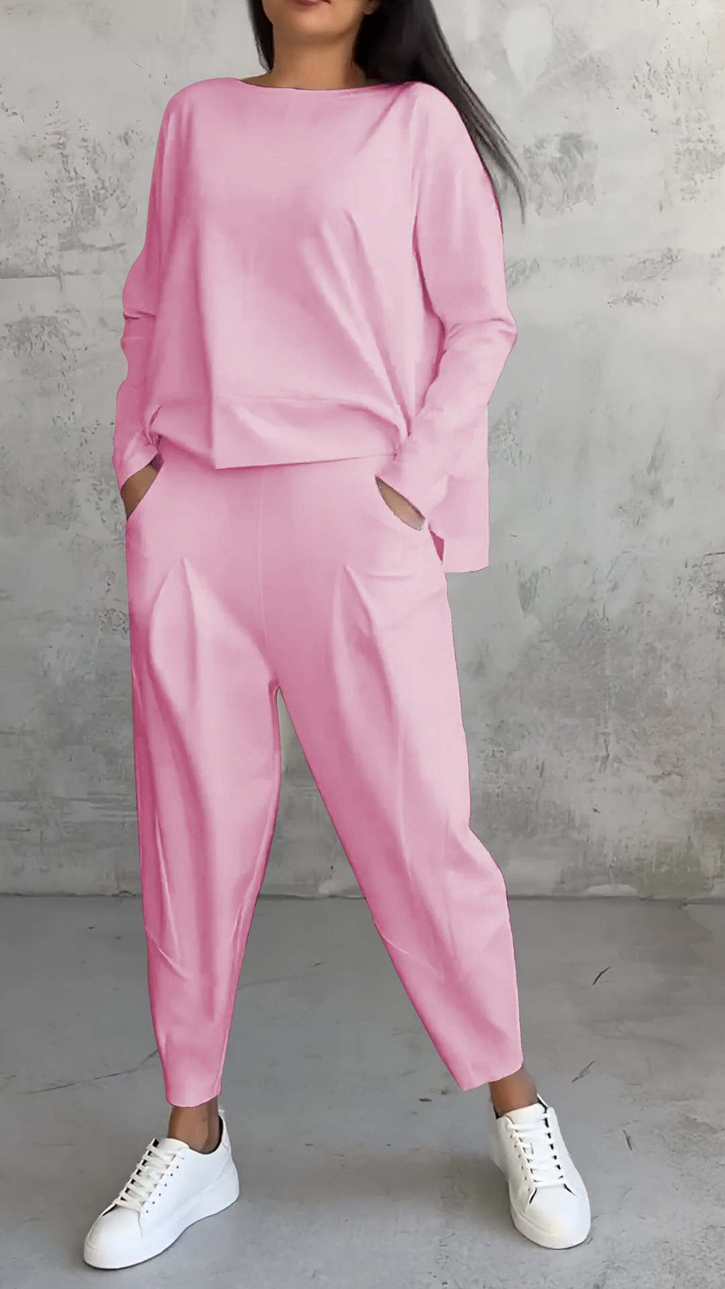 Women's Irregular Long-Sleeve Top & Harem Pants Set Pink