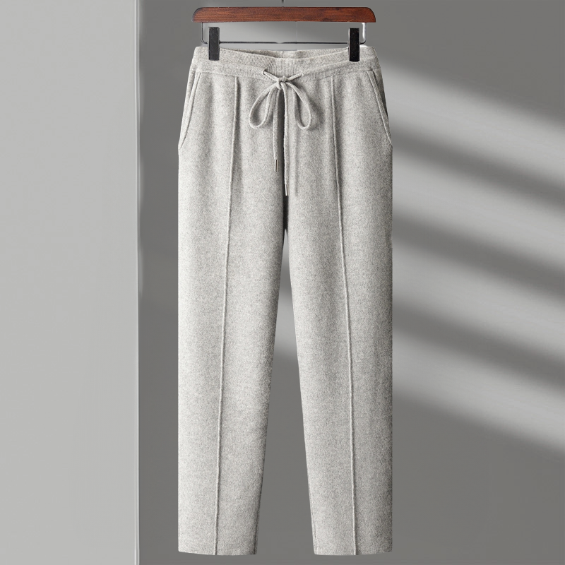 Men's Relaxed Fit Merino Wool Pants with Drawstring Waist Light Grey