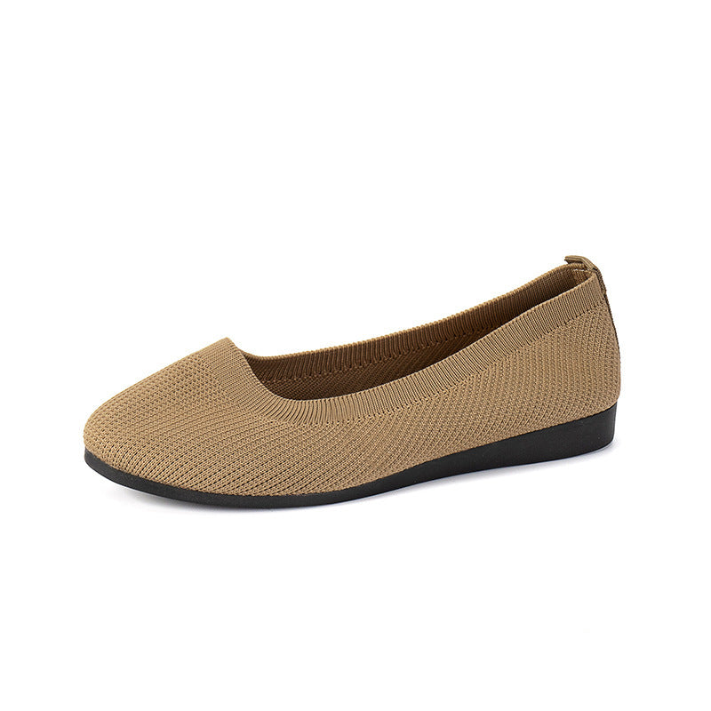 Women's Knit Mesh Slip-On Flats with Round Toe Khaki