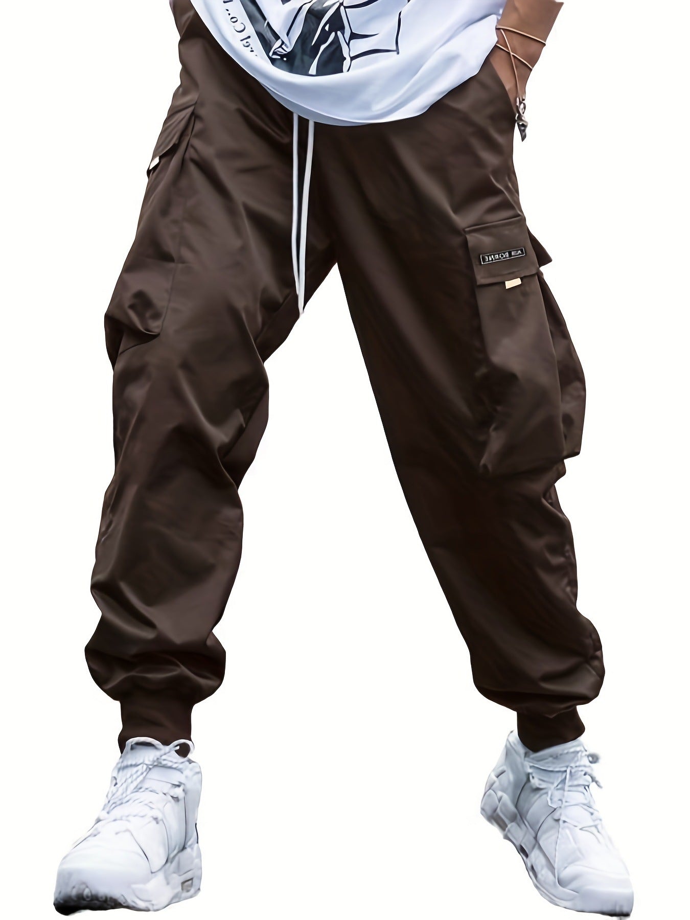 Men's Cargo Joggers with Multi-Pockets Dark Brown
