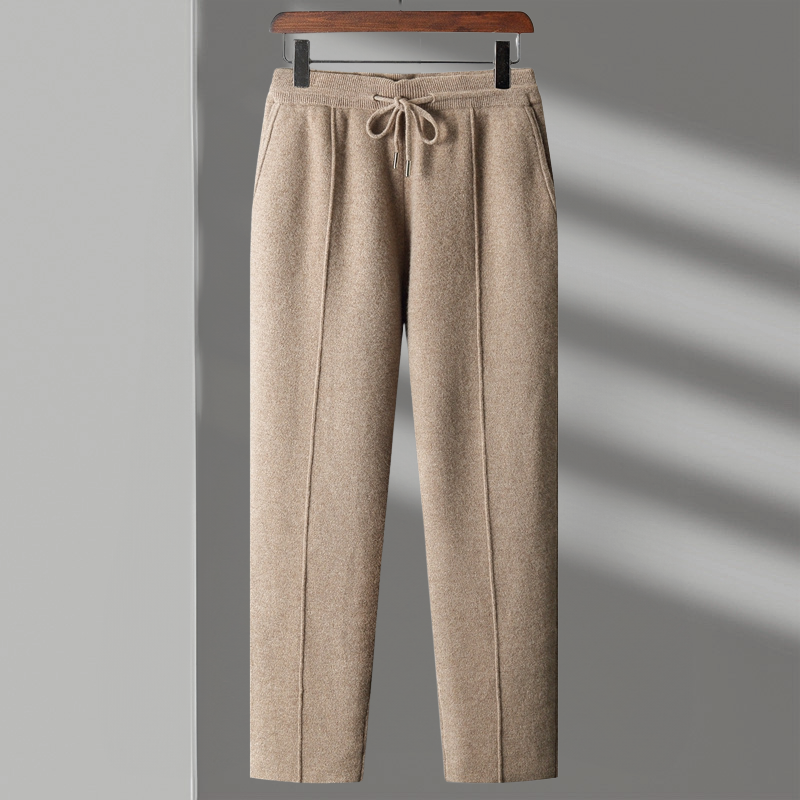 Men's Relaxed Fit Merino Wool Pants with Drawstring Waist Tan