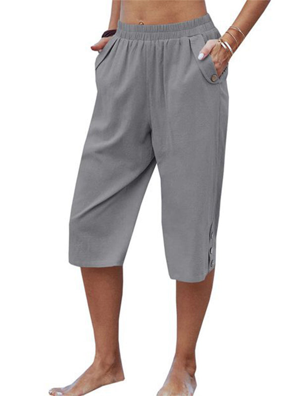Women's Casual Cotton Elastic Waist Capris