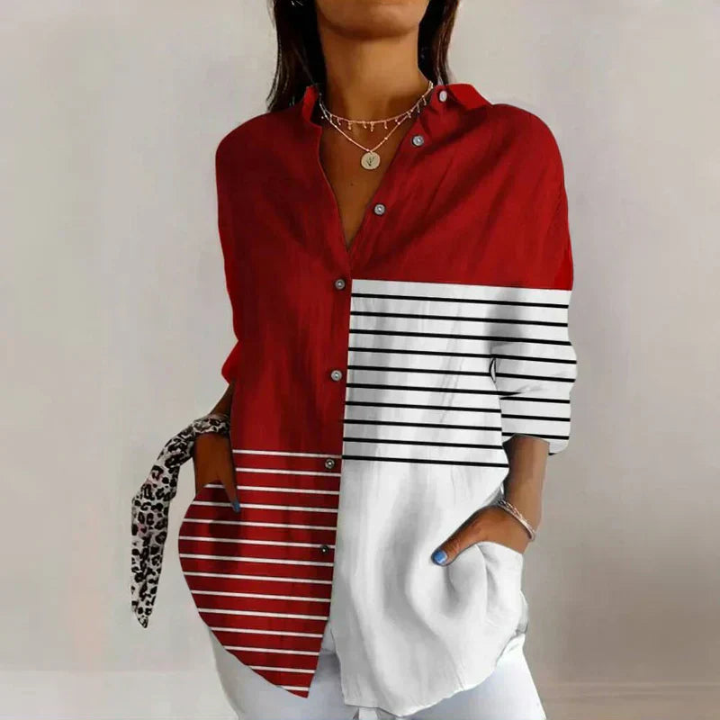 Women's Classic Vintage Blouse Colorful Striped Blouse