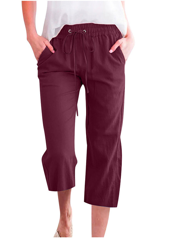 Women's Solid Color Drawstring Casual Cropped Pants