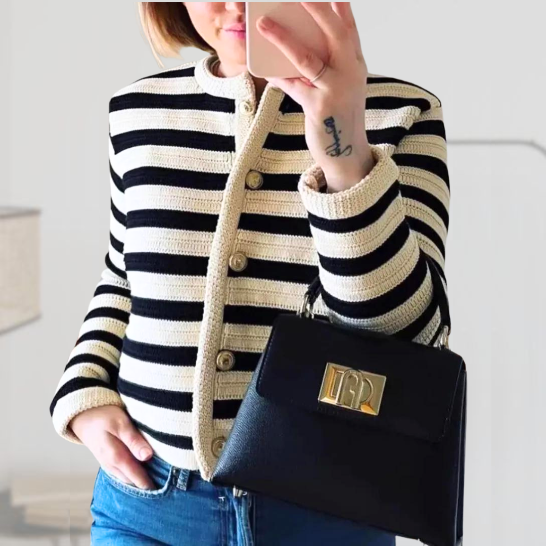Classic Striped Cardigan for Women - Everyday Office Knitwear-MODAUTLET