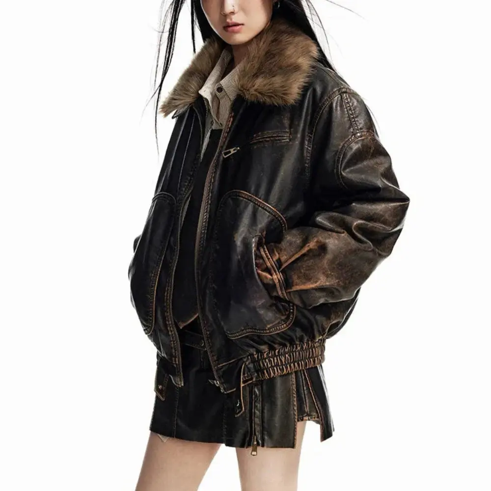 Vintage Faux Fur Leather Jacket