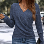 Women's Elegant V-Neck Sweater Navy Blue