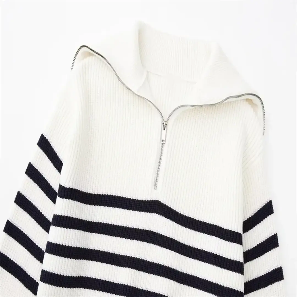 Striped Nordic Zip-Up Sweater