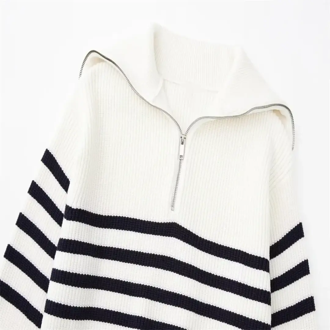 Striped Nordic Zip-Up Sweater