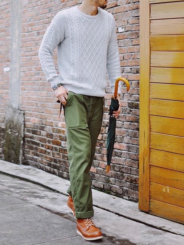 Men's Straight Casual Pants Inspired by Military Fatigue Style