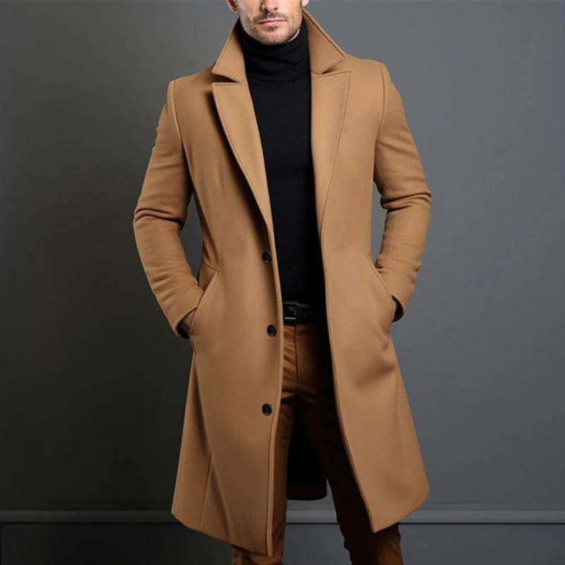 Men's Knee-Length Tailored Overcoat – Elegant Comfort Brown