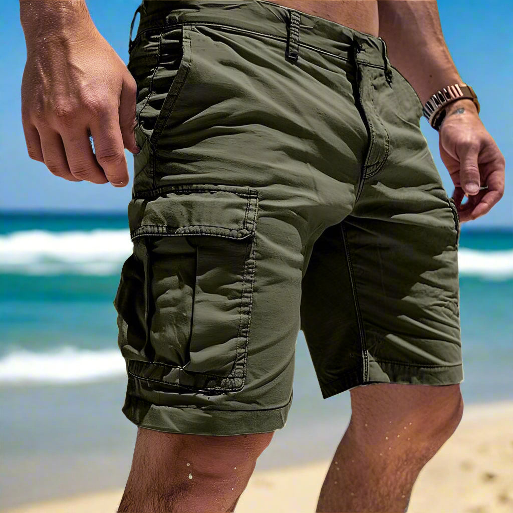 Men's Cargo Short Pants Made from High-Quality Cotton Green