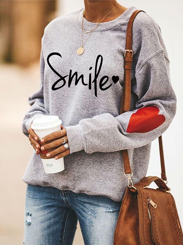 Women's Casual Sweatshirt with Smile Print Design