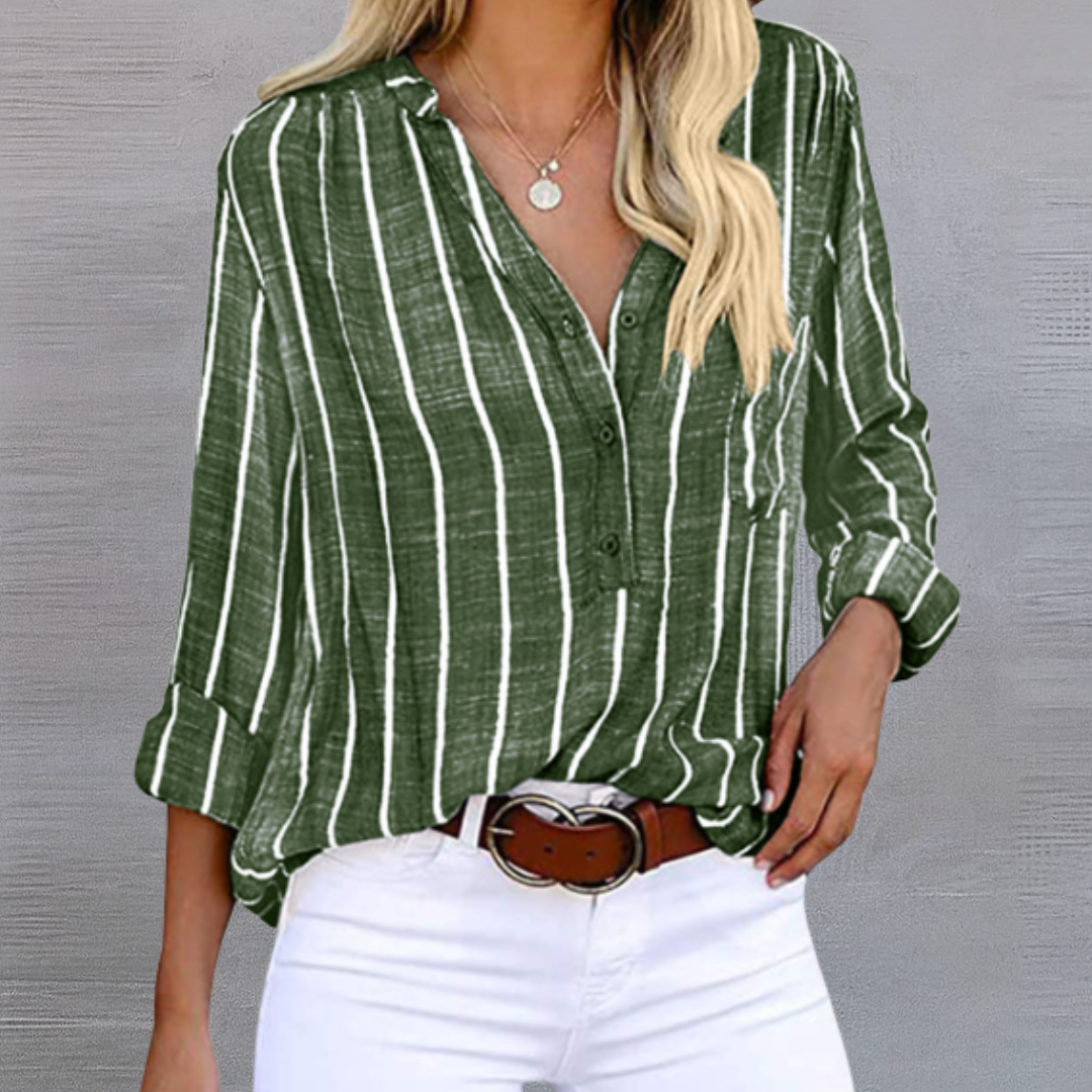 Women's Chic Vertical Stripe Blouse Green