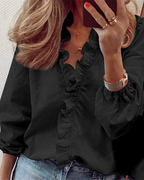 Womens Long Sleeve Ruffled Blouse Black