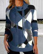 Trendy Color-block Hoodie Blue
