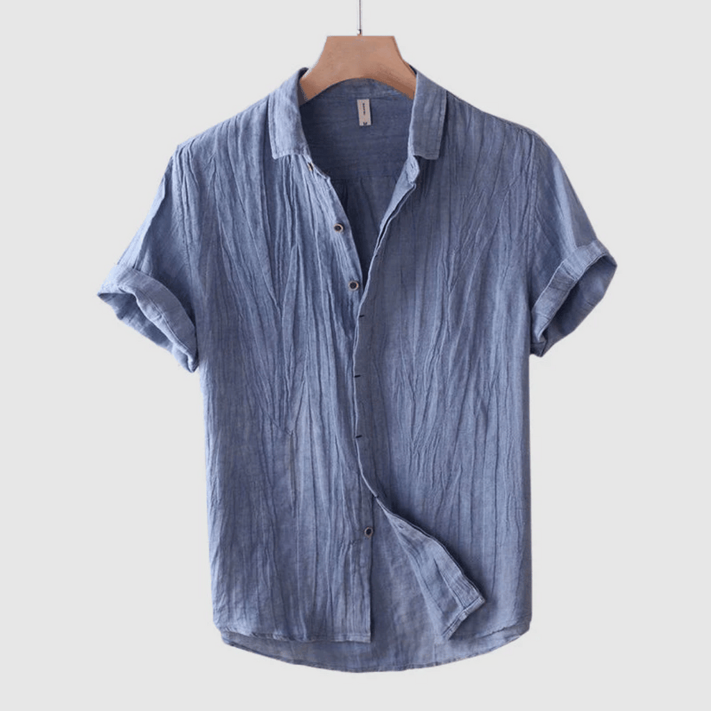 Mens Linen Shirt Breathable Lightweight Casual Everyday Blue