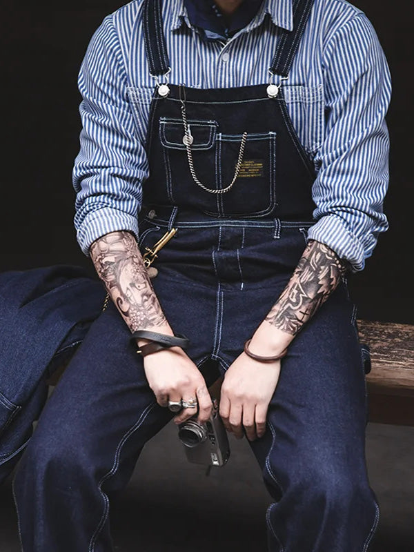 Men's Vintage-Inspired Indigo Denim Work Overalls