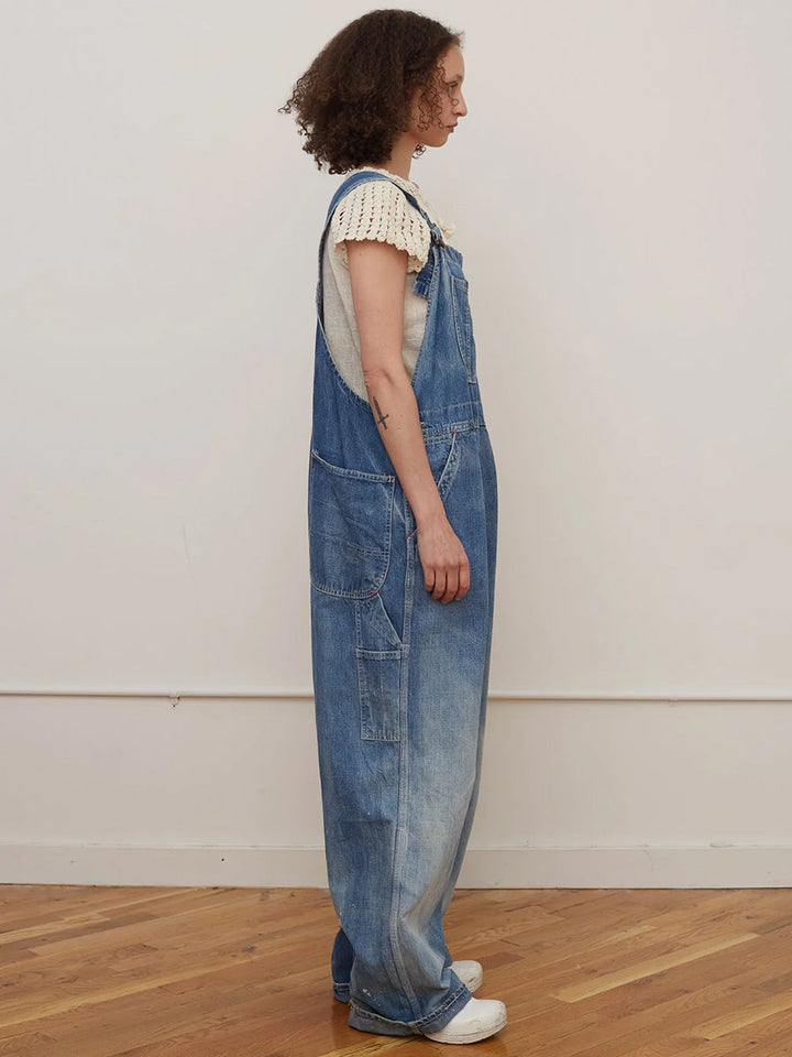 Salopette con pettorina a gamba larga effetto vintage da donna