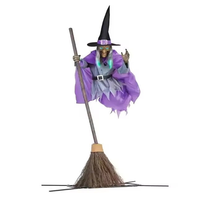 Decoração de Bruxa Voadora em Tecido, com 1,8 Metros, para o Halloween, com Estaca de Fixação ao Solo