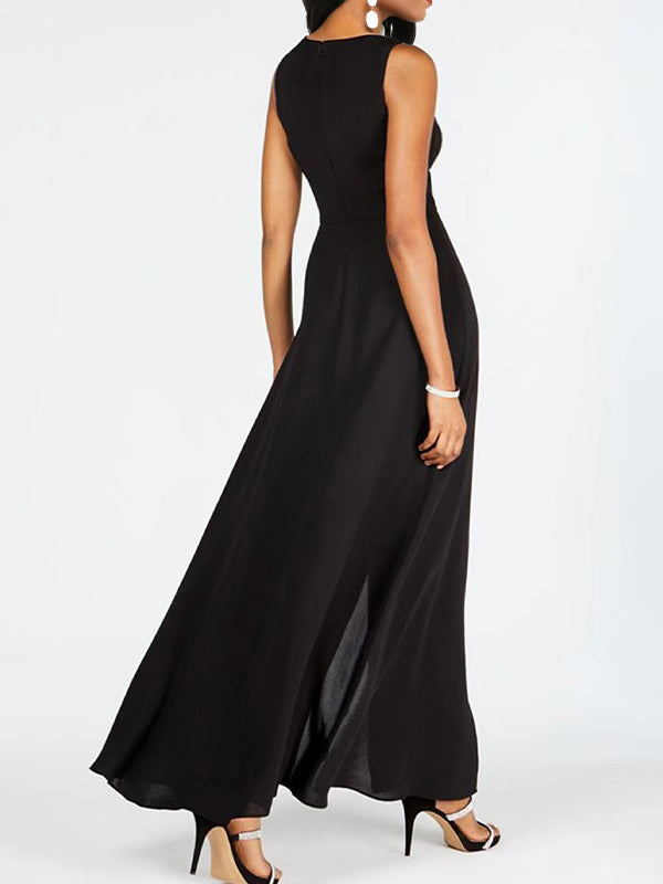 Women's Patchwork Crew Neck Sleeveless Jumpsuit Outfit