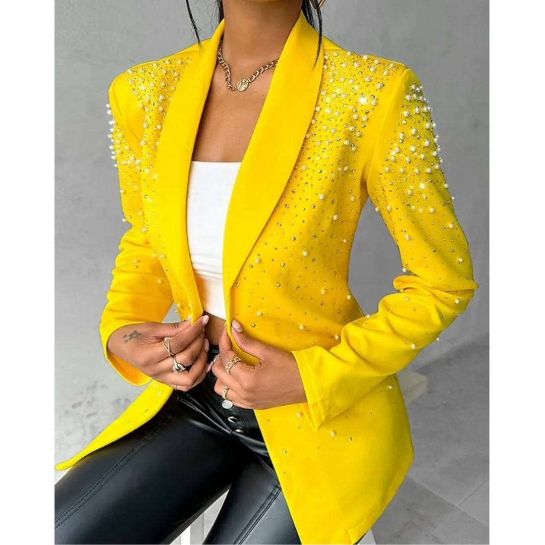 Women's Pearl-Embellished Tailored Blazer-MODAUTLET