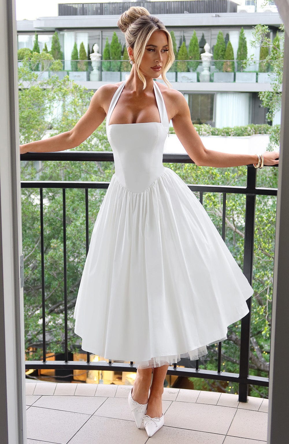 Ariana | Women's Halter Midi Dress for Wedding Guests