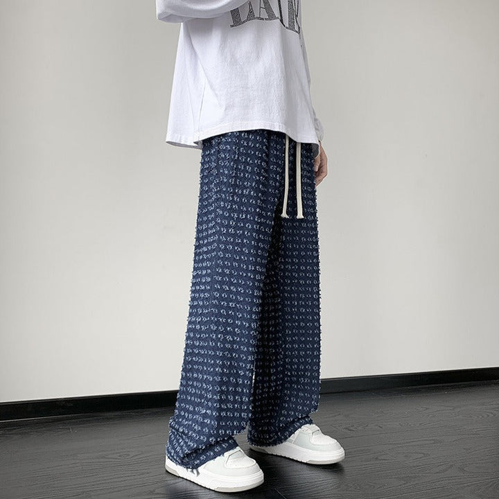 Men's Wide Leg Distressed Pants with 3D Texture for Comfort-MODAUTLET