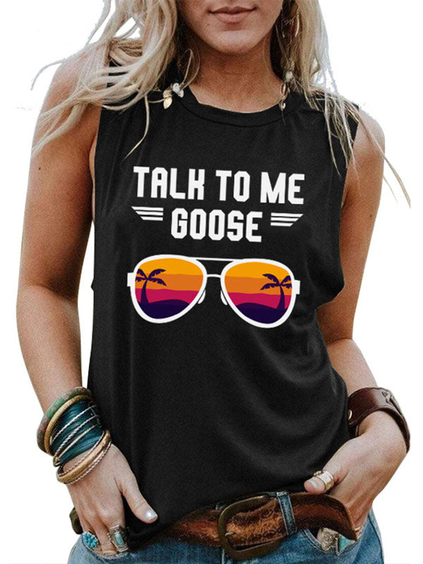 Women's Slogan Sleeveless Vest - Talk to Me Goose Design