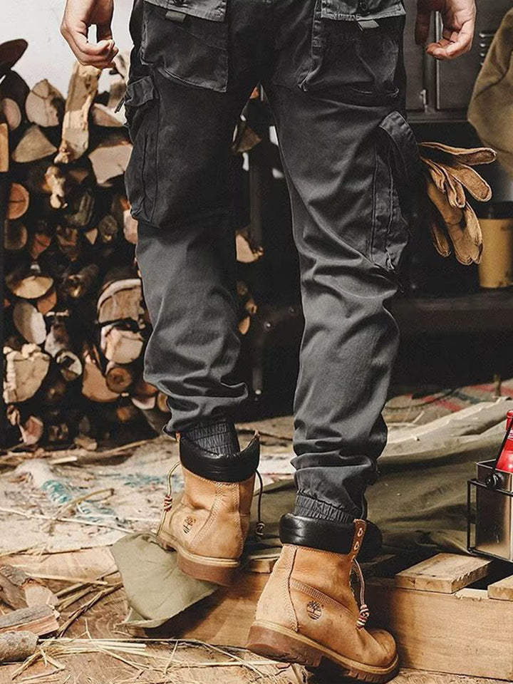 Men's Loose Fit Cargo Pants with Zipper and Snap Closure