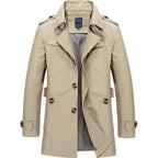 Men's Knee-Length Trench Coat with Belt – Timeless Style & Comfort Beige