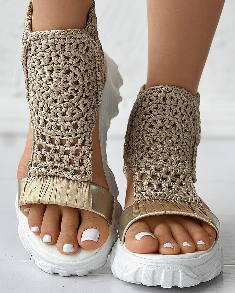 Women's Handmade Knitted Orthopedic Sandals Gold