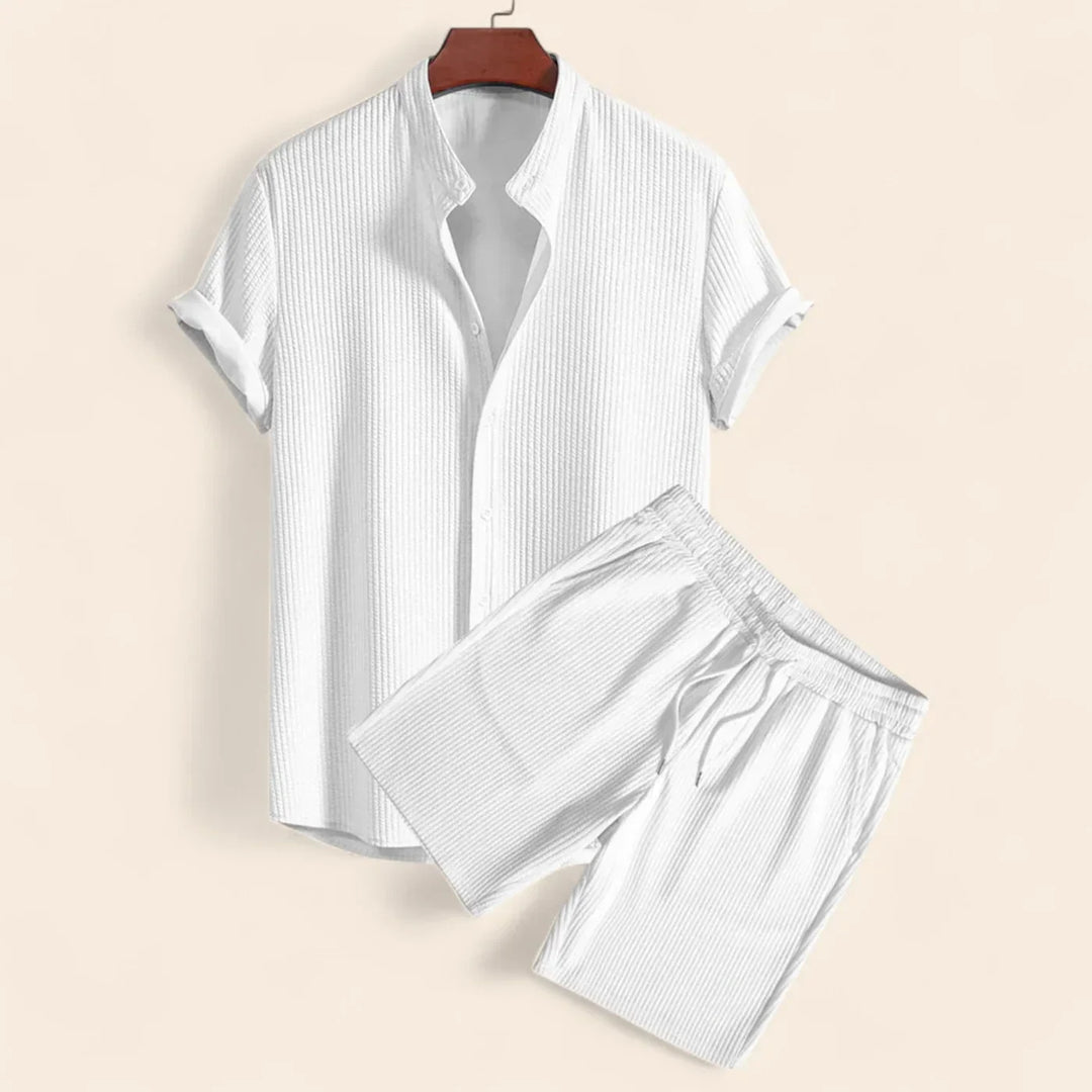Linen Two Piece Set For Men Relaxed Fit Top And Trousers-MODAUTLET