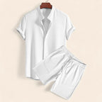 Linen Two Piece Set For Men Relaxed Fit Top And Trousers White