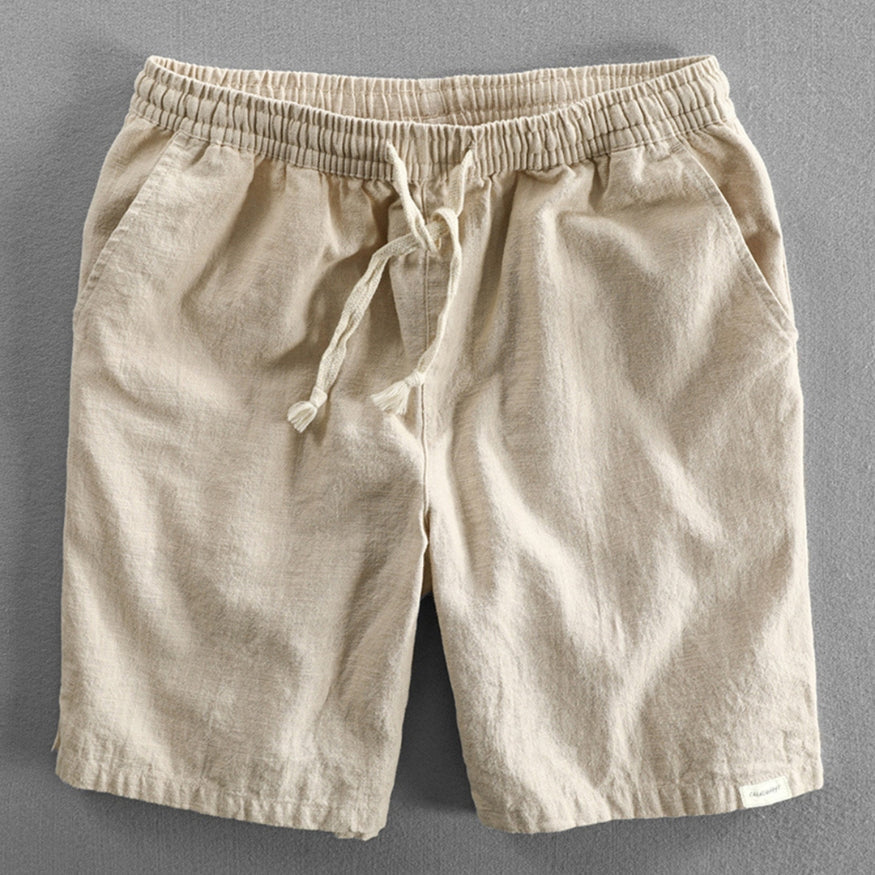 Mens Japan Style Shorts Cotton Blend With Elastic Drawstring Khaki