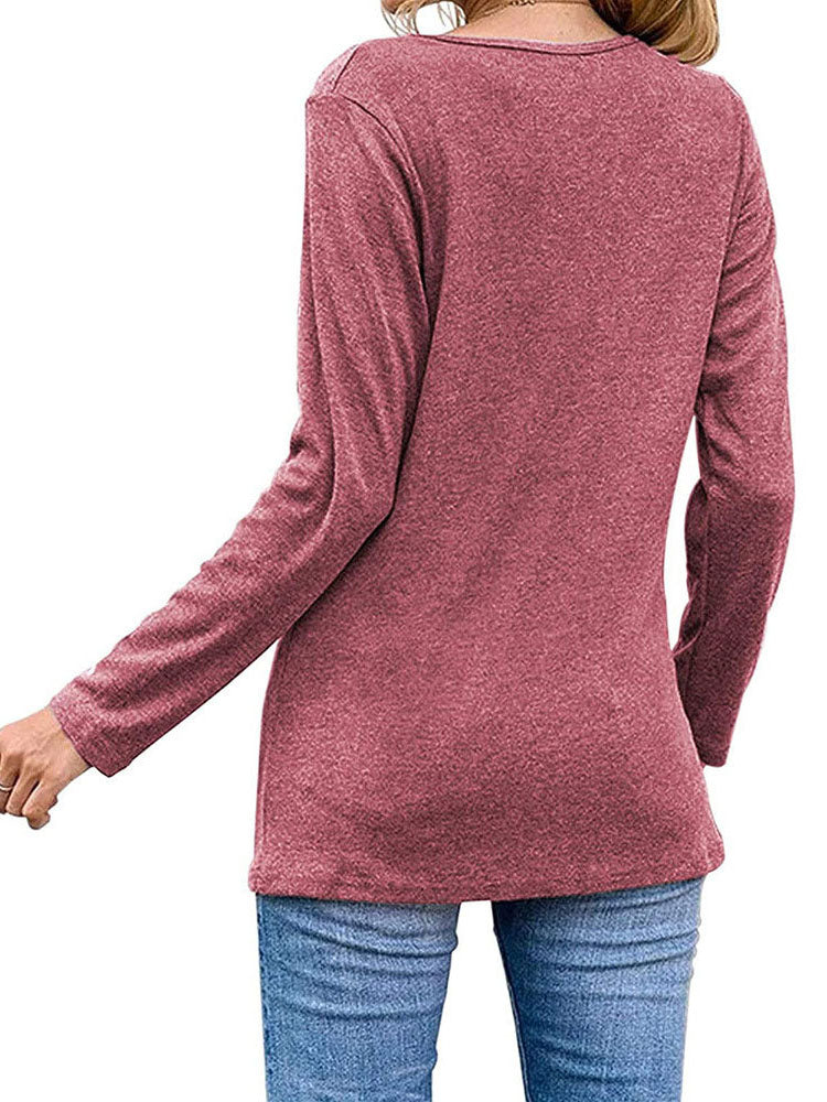 Damen Langarm-Button-Up-T-Shirt mit asymmetrischem Saum