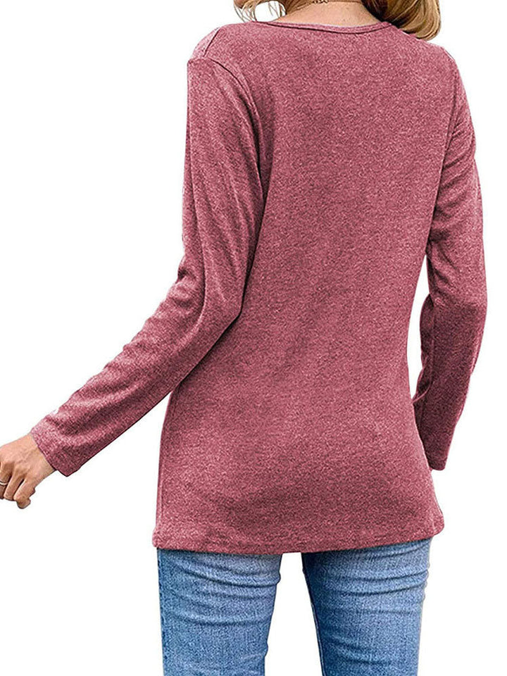 Damen Langarm-Button-Up-T-Shirt mit asymmetrischem Saum