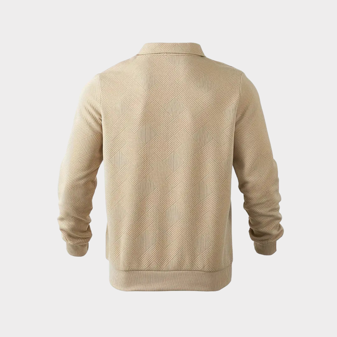 Men's Textured Knit Half-Zip Collared Sweatshirt