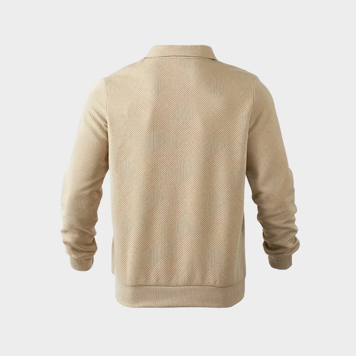 Men's Textured Knit Half-Zip Collared Sweatshirt