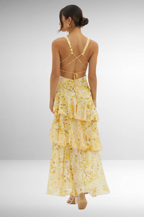 Maria | Kvinders elegant blomster maxi-kjole med lagdelt design