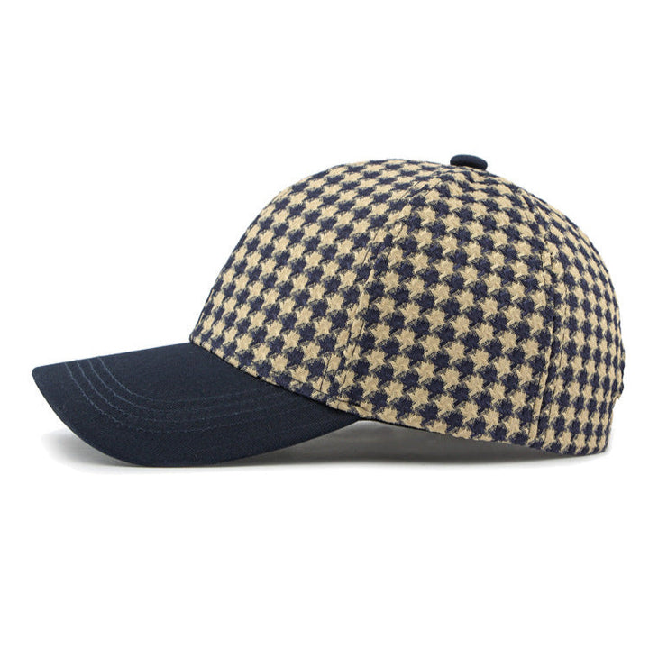 Houndstooth Pattern Canvas Cap-MODAUTLET
