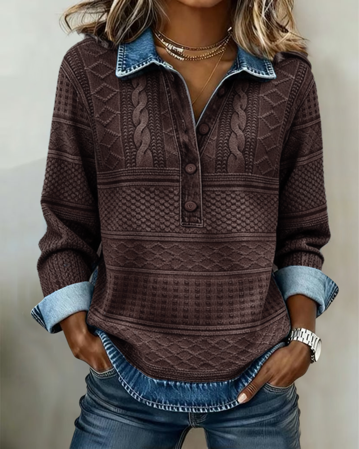 Dolores | Trendy sweatshirt med halv knaplukning og krave til kvinder