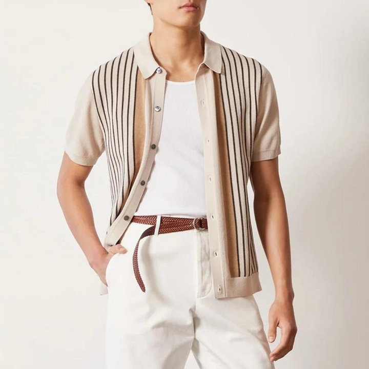 Men's Vintage Striped Summer Polo Shirt-MODAUTLET