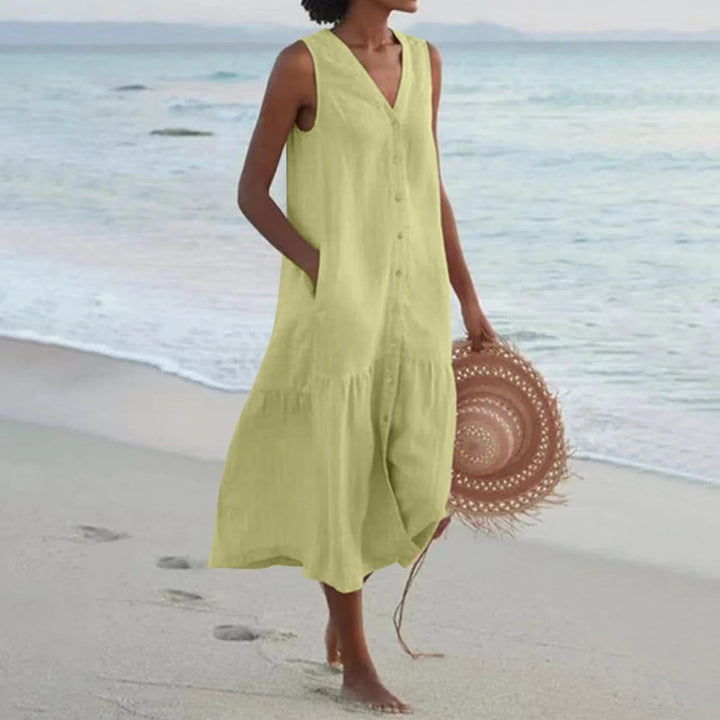 Karen | Kvinders sommer midi-kjole med V-hals