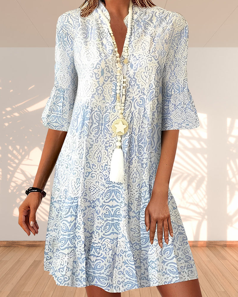 Maria | Women's Boho Patterned V-Neck Flare Sleeve Dress