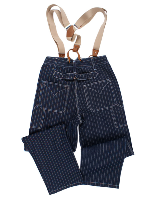 Men's Vintage Striped Straight Denim Suspender Overalls