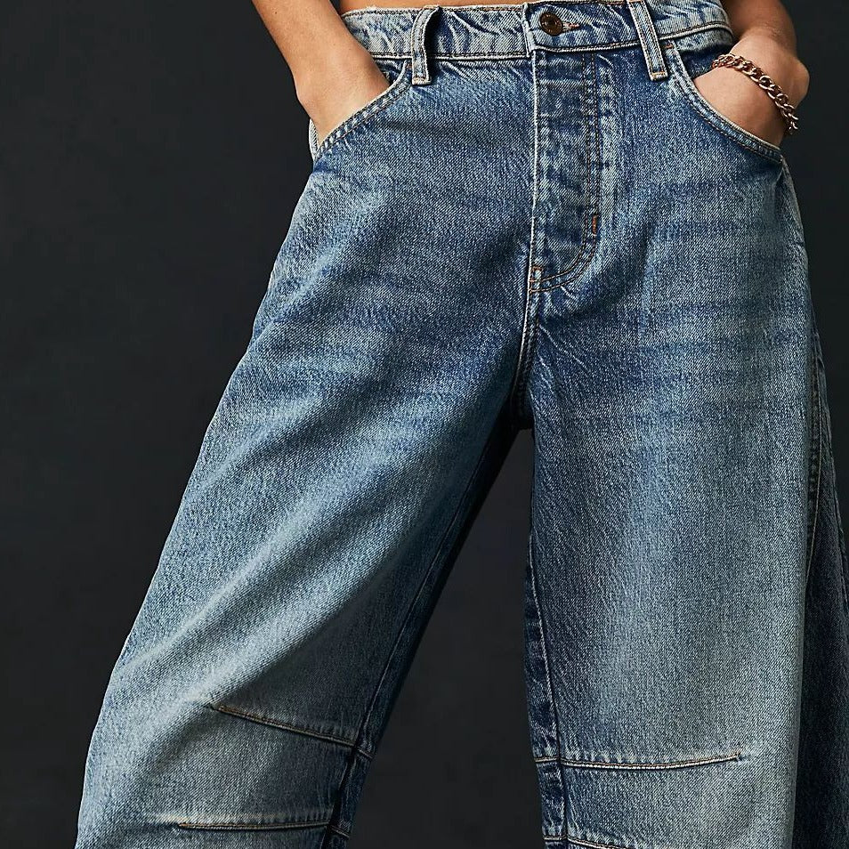 High-Stretch Mid-Rise Barrel Jeans-MODAUTLET