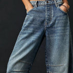 High-Stretch Mid-Rise Barrel Jeans